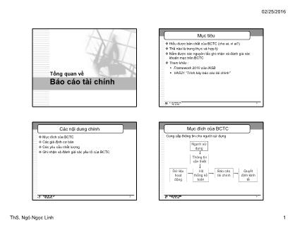 Bài giảng Báo cáo tài chính - Chương 1: Tổng quan về báo cáo tài chính - Ngô Ngọc Linh