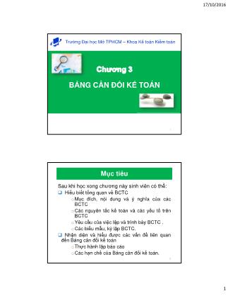 Bài giảng Kế toán tài chính - Chương 3: Bảng cân đối kế toán