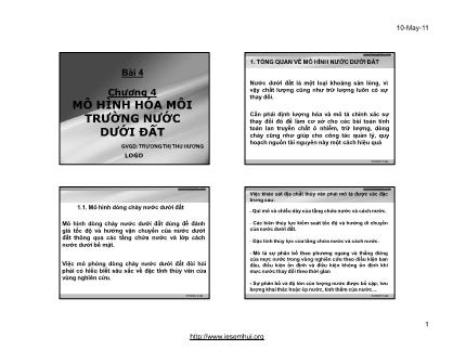 Bài giảng Mô hình hóa môi trường - Chương 4: Mô hình hóa môi trường nước dưới đất