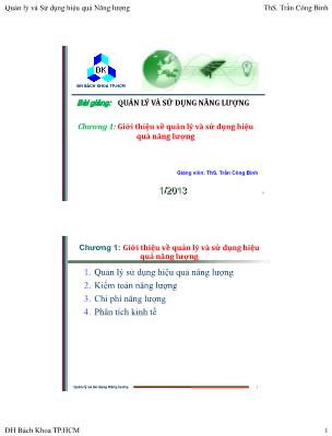 Bài giảng Quản lý và sử dụng năng lượng - Chương 1: Giới thiệu về quản lý và sử dụng hiệu quả năng lượng - Trần Công Binh