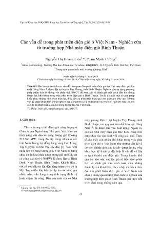 Các vấn đề trong phát triển điện gió ở Việt Nam - Nghiên cứu từ trường hợp Nhà máy điện gió Bình Thuận