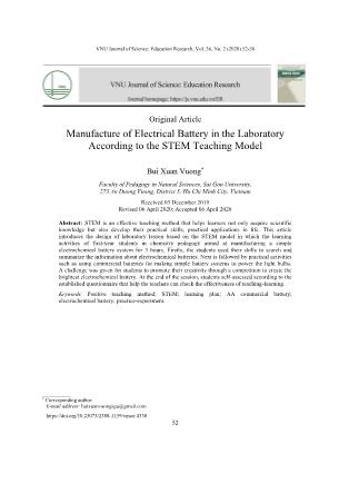 Chế tạo pin điện hóa trong phòng thí nghiệm theo mô hình dạy học STEM