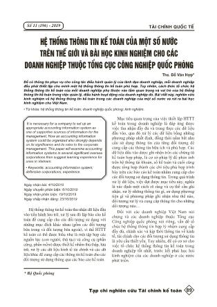 Hệ thống thông tin kế toán của một số nước trên thế giới và bài học kinh nghiệm cho các doanh nghiệp thuộc tổng cục công nghiệp quốc phòng