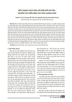 Hiện trạng thích ứng với biến đổi khí hậu - Nghiên cứu điển hình cho tỉnh Quảng Ngãi