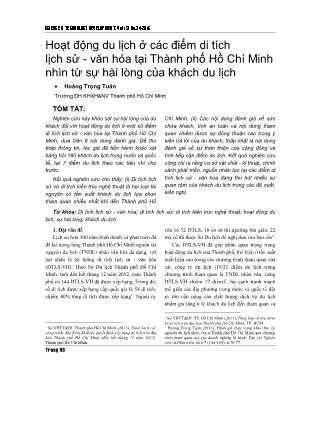 Hoạt động du lịch ở các điểm di tích lịch sử - văn hóa tại Thành phố Hồ Chí Minh nhìn từ sự hài lòng của khách du lịch