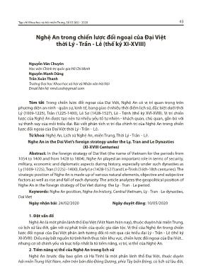 Nghệ An trong chiến lược đối ngoại của Đại Việt thời Lý - Trần - Lê (thế kỷ XI-XVIII)