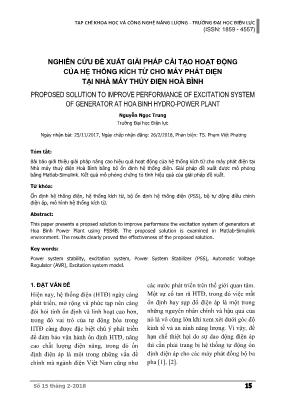 Nghiên cứu đề xuất giải pháp cải tạo hoạt động của hệ thống kích từ cho máy phát điện tại nhà máy thủy điện Hoà Bình