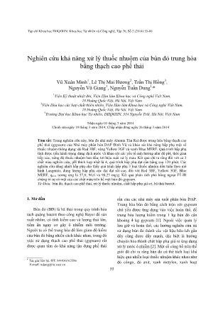 Nghiên cứu khả năng xử lý thuốc nhuộm của bùn đỏ trung hòa bằng thạch cao phế thải