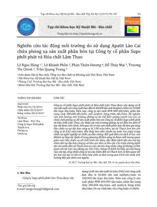 Nghiên cứu tác động môi trường do sử dụng Apatit Lào Cai chứa phóng xạ sản xuất phân bón tại Công ty cổ phần Supe phốt phát và hóa chất Lâm Thao