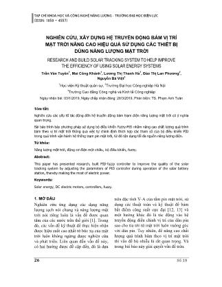 Nghiên cứu, xây dựng hệ truyền động bám vị trí mặt trời nâng cao hiệu quả sử dụng các thiết bị dùng năng lượng mặt trời