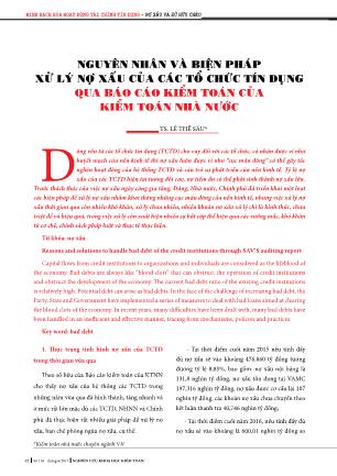 Nguyên nhân và biện pháp xử lý nợ xấu của các tổ chức tín dụng qua báo cáo kiểm toán của kiểm toán Nhà nước