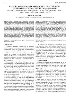 Nhân tố ảnh hường đến sự hài lòng của người sử dụng hệ thống thông tin kế toán: Tiếp cận lý thuyết