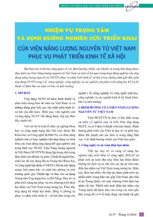 Nhiệm vụ trọng tâm và định hướng nghiên cứu triển khai của viện năng lượng nguyên tử Việt Nam phục vụ phát triển kinh tế xã hội