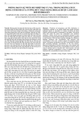 Phỏng đoán sự phân bố nhiệt độ và nox trong buồng cháy động cơ đánh lửa cưỡng bức chạy bằng biogas được làm giàu bởi hydrogen