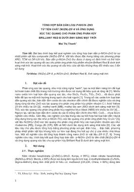 Tổng hợp bán dẫn loại P-NiO/n- ZnO từ tiền chất (Ni/Zn)-Zif-8 và ứng dụng xúc tác quang cho phản ứng phân hủy brilliant red b dưới ánh sáng mặt trời