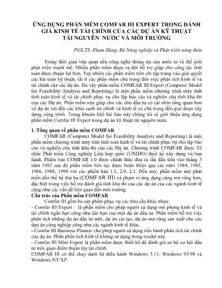 Ứng dụng phần mềm Comfar III Expert trong đánh giá kinh tế tài chính của các dự án kỹ thuật tài nguyên nước và môi trường