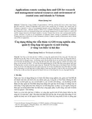 Ứng dụng thông tin viễn thám và GIS trong nghiên cứu, quản lý tổng hợp tài nguyên và môi trường ở vùng ven biển và hải đảo