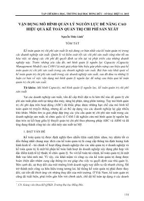 Vận dụng mô hình quản lý nguồn lực để nâng cao hiệu quả kế toán quản trị chi phí sản xuất