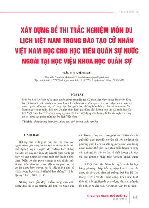 Xây dựng đề thi trắc nghiệm môn du lịch Việt Nam trong đào tạo cử nhân Việt Nam học cho học viên quân sự nước ngoài tại học viện Khoa học quân sự