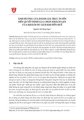 Ảnh hưởng của đánh giá trực tuyến đến quyết định lựa chọn khách sạn của khách du lịch khi đến Huế