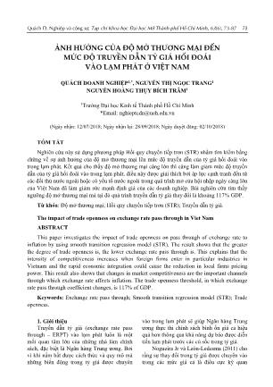 Ảnh hưởng của độ mở thương mại đến mức độ truyền dẫn tỷ giá hối đoái vào lạm phát ở Việt Nam