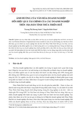 Ảnh hưởng của văn hóa doanh nghiệp đến hiệu quả tài chính của các doanh nghiệp trên địa bàn tỉnh Thừa Thiên Huế