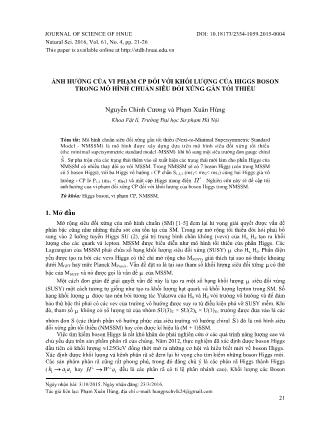 Ảnh hưởng của vi phạm CP đối với khối lượng của higgs boson trong mô hình chuẩn siêu đối xứng gần tối thiểu