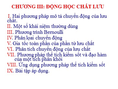 Bài giảng Cơ học chất lưu - Chương 3: Động học chất lưu