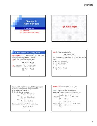 Bài giảng Giải tích - Chương 2: Hàm liên tục - Phan Trung Hiếu