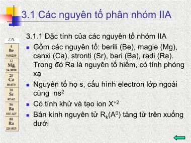 Bài giảng Hóa học đại cương - Chương 3: Các nguyên tố nhóm IIA