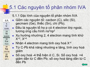 Bài giảng Hóa học đại cương - Chương 5: Các nguyên tố nhóm IVA