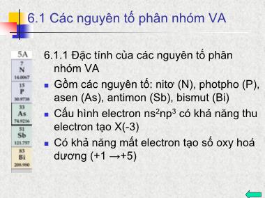 Bài giảng Hóa học đại cương - Chương 6: Các nguyên tố nhóm VA