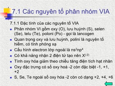 Bài giảng Hóa học đại cương - Chương 7: Các nguyên tố nhóm VIA