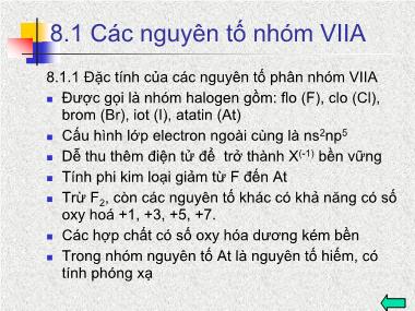 Bài giảng Hóa học đại cương - Chương 8: Các nguyên tố nhóm VIIA