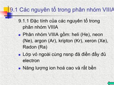 Bài giảng Hóa học đại cương - Chương 9: Các nguyên tố nhóm VIIIA