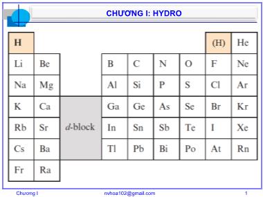 Bài giảng Hóa vô cơ A - Chương 1: Hydro - Nguyễn Văn Hòa