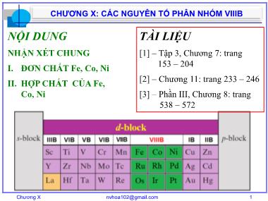 Bài giảng Hóa vô cơ A - Chương 10: Các nguyên tố phân nhóm VIIIB - Nguyễn Văn Hòa