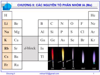 Bài giảng Hóa vô cơ A - Chương 2: Các nguyên tố phân nhóm IA - Nguyễn Văn Hòa