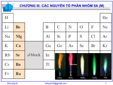 Bài giảng Hóa vô cơ A - Chương 3: Các nguyên tố phân nhóm IIA - Nguyễn Văn Hòa