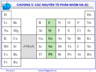 Bài giảng Hóa vô cơ A - Chương 5: Các nguyên tố phân nhóm IVA - Nguyễn Văn Hòa