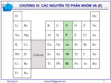 Bài giảng Hóa vô cơ A - Chương 6: Các nguyên tố phân nhóm VA - Nguyễn Văn Hòa