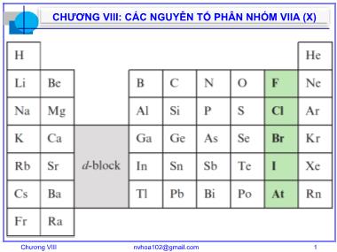 Bài giảng Hóa vô cơ A - Chương 8: Các nguyên tố phân nhóm VIIA - Nguyễn Văn Hòa