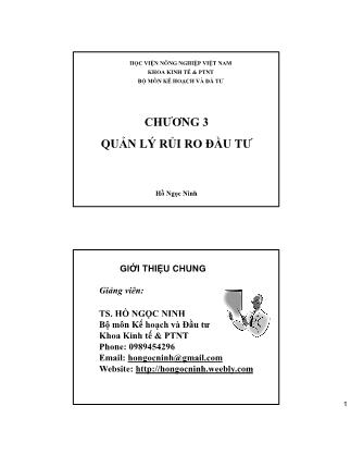 Bài giảng Kế hoạch và đầu tư - Chương 3: Quản lý rủi ro đầu tư - Hồ Ngọc Ninh