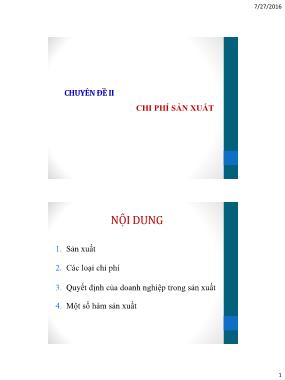 Bài giảng Kinh tế học quản lý - Chuyên đề 2: Chi phí sản xuất - Nguyễn Văn Dư