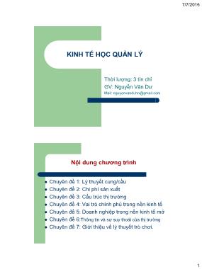 Bài giảng Kinh tế học quản lý - Giới thiệu - Nguyễn Văn Dư