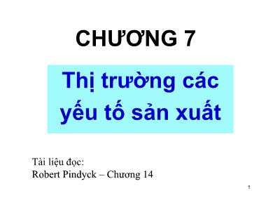 Bài giảng Kinh tế vi mô - Chương 7, Phần 2: Thị trường các yếu tố sản xuất - Trương Quang Hùng