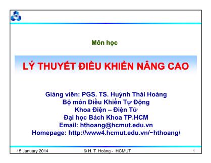 Bài giảng Lý thuyết điều khiển nâng ca - Chương 1: Giới thiệu - Huỳnh Thái Hoàng