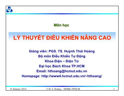 Bài giảng Lý thuyết điều khiển nâng ca - Chương 2: Điều khiển phi tuyến - Huỳnh Thái Hoàng