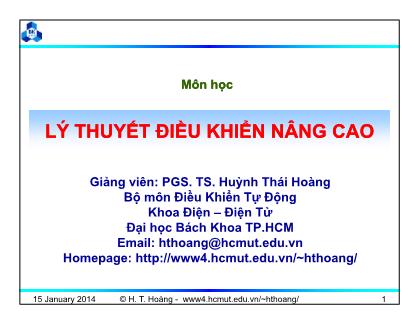 Bài giảng Lý thuyết điều khiển nâng ca - Chương 5: Điều khiển bền vững - Huỳnh Thái Hoàng