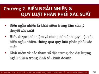 Bài giảng Lý thuyết xác suất và thống kê toán - Phần 1: Lý thuyết xác suất - Chương 2: Biến ngẫu nhiên và quy luật phân phối xác suất